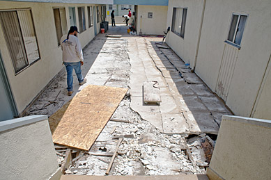 Apartment walkway demolition