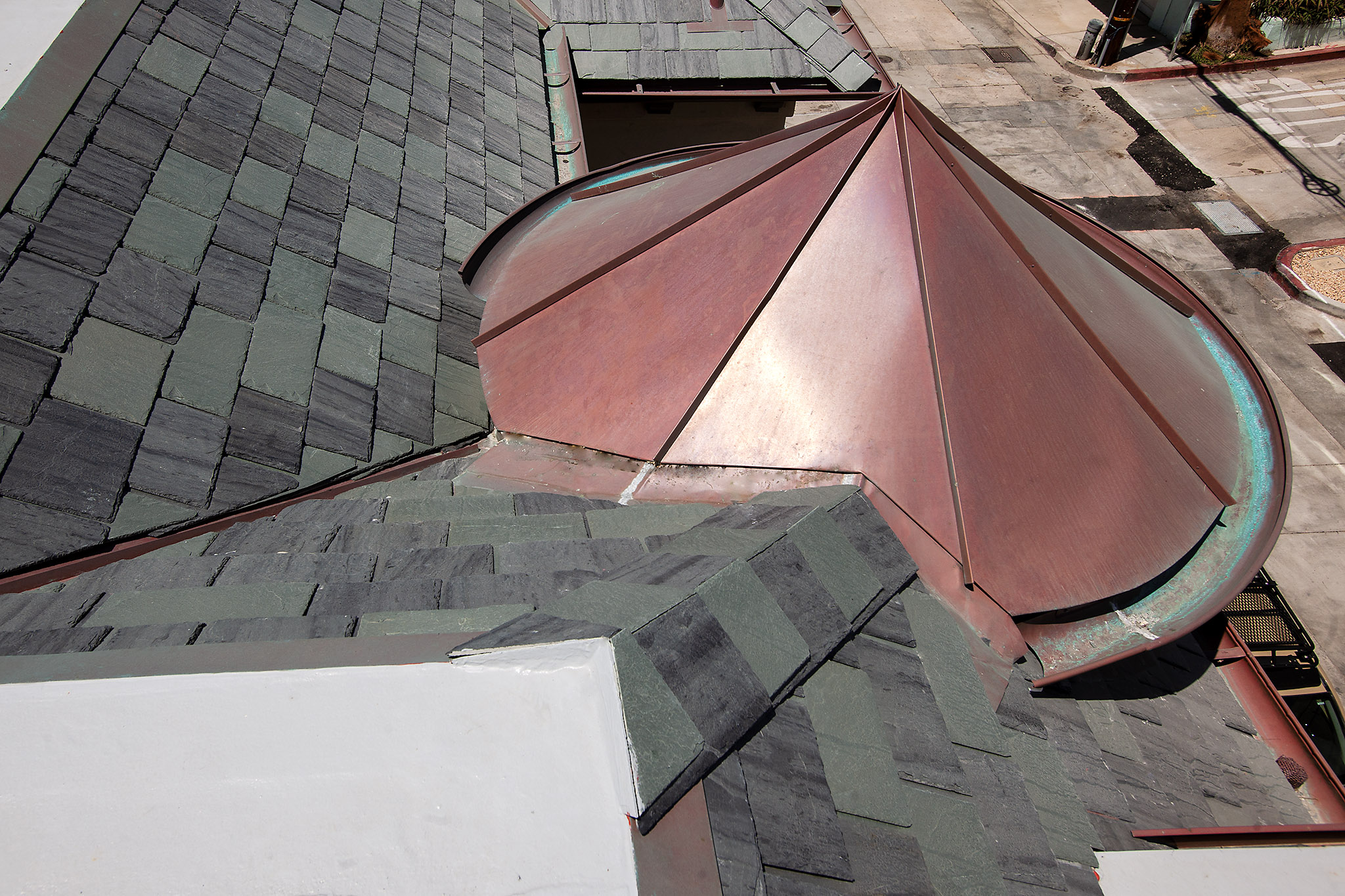 Slate roof with copper features on the Strand, Manhattan Beach, California
