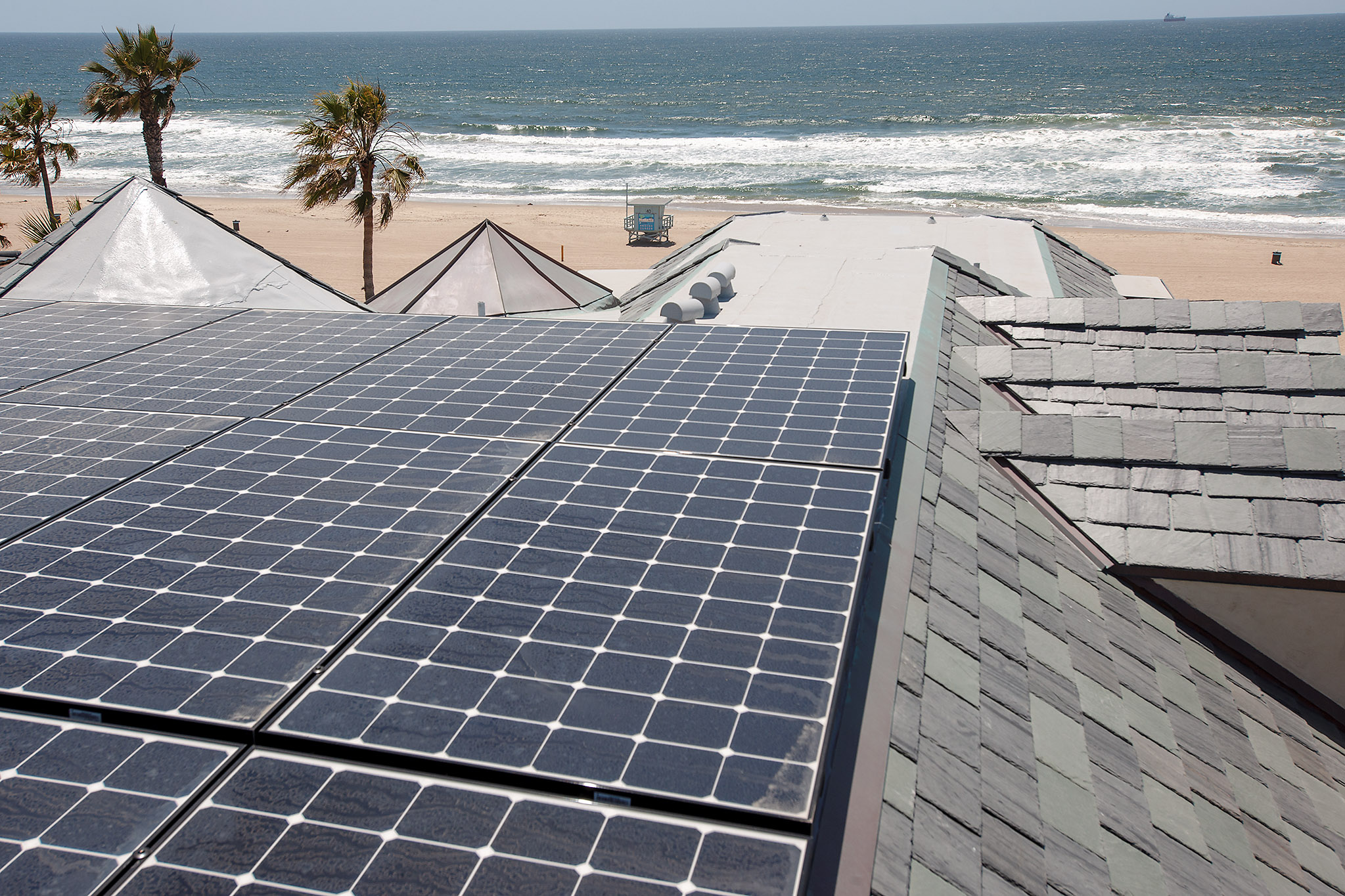 Slate roof with copper features on the Strand, Manhattan Beach, California